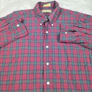 Vintage L.L. Bean Button Down Shirt Mens 15.5 33 Plaid Long Sleeve Red Green